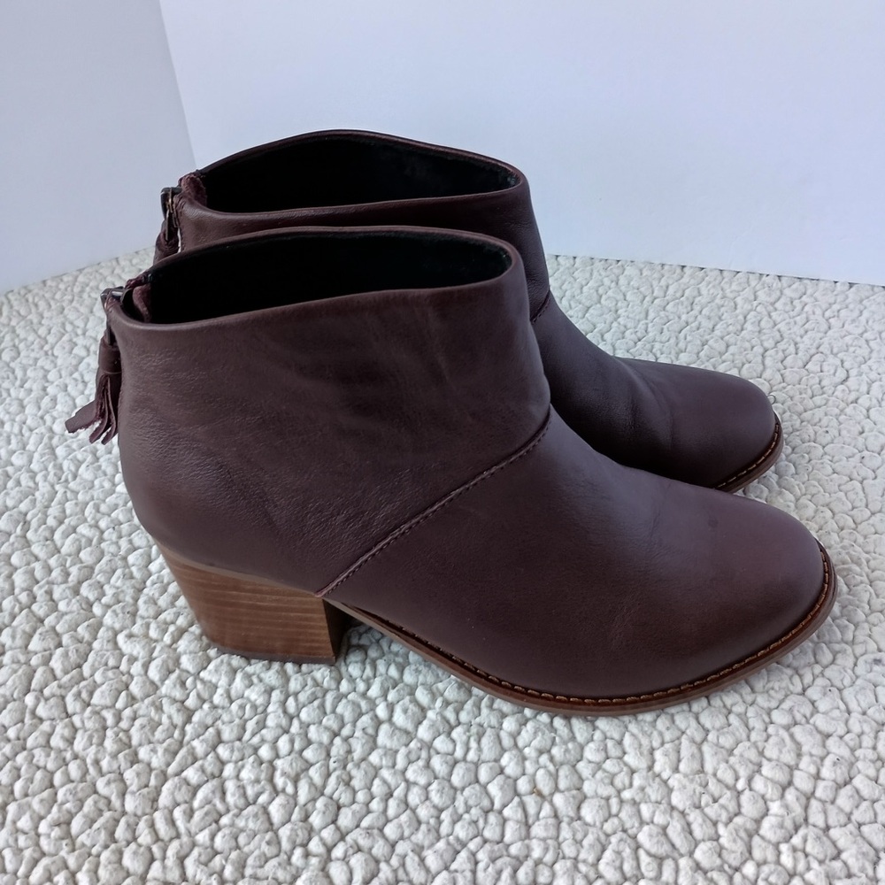 Toms Womens Boot Leila Back Zipper Ankle Bootie Size 7 Oxblood Leather Shoe-Boot